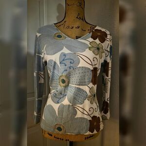 Vintage White Stag  Blouse M Medium Floral Cottagecore